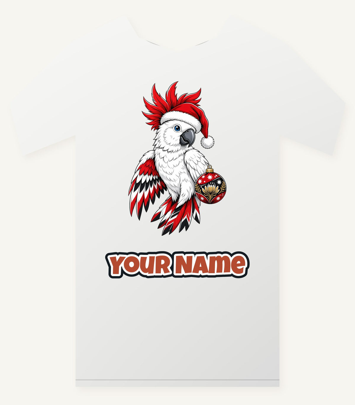Cockatoo in Santa Hat Personalised Christmas T-Shirt and Hoodie