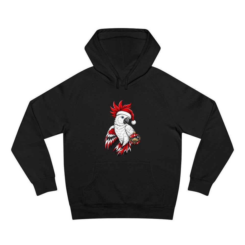 Cockatoo in Santa Hat personalised Christmas hoodie in black