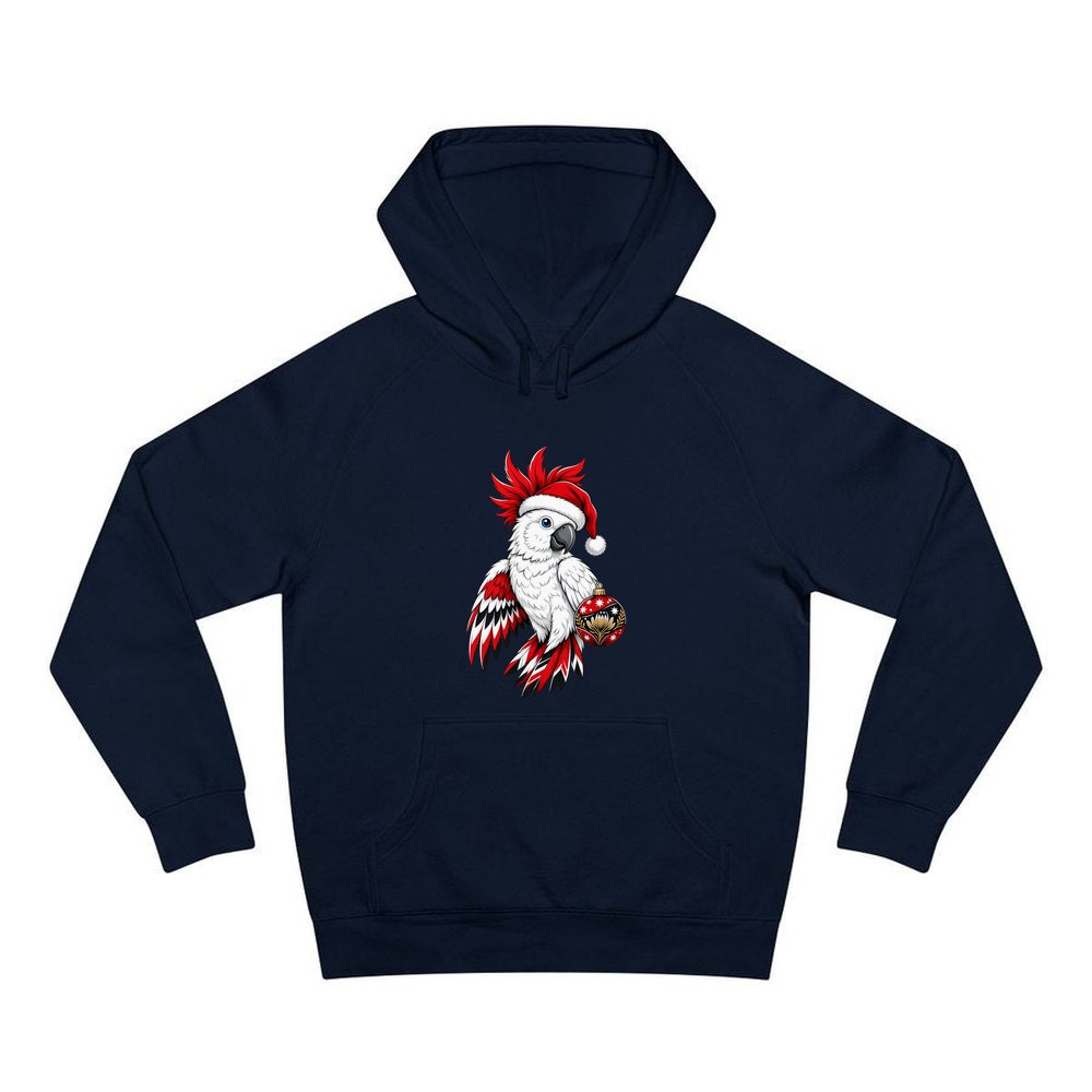 Cockatoo in Santa Hat personalised Christmas hoodie in navy