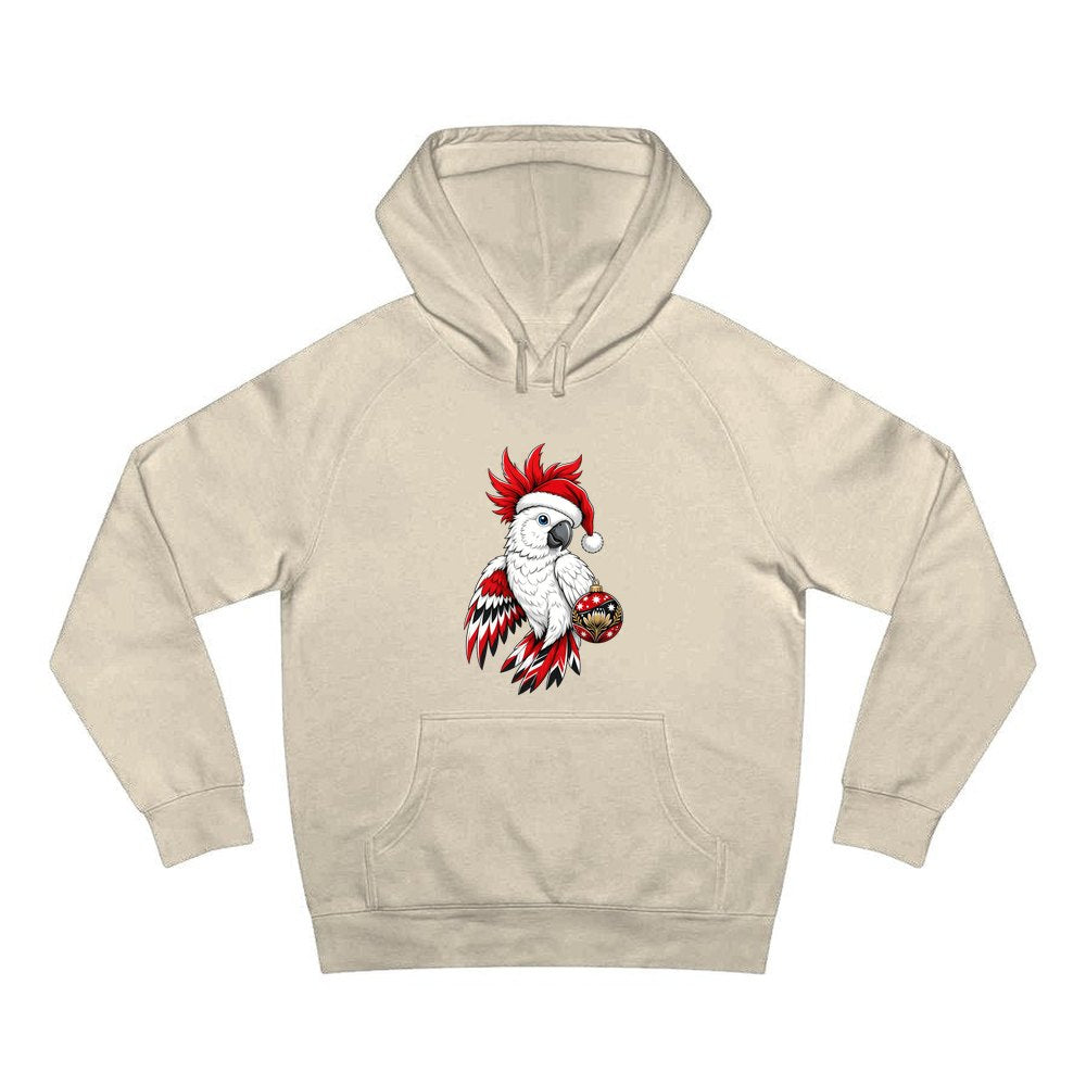 Cockatoo in Santa Hat personalised Christmas hoodie in sand