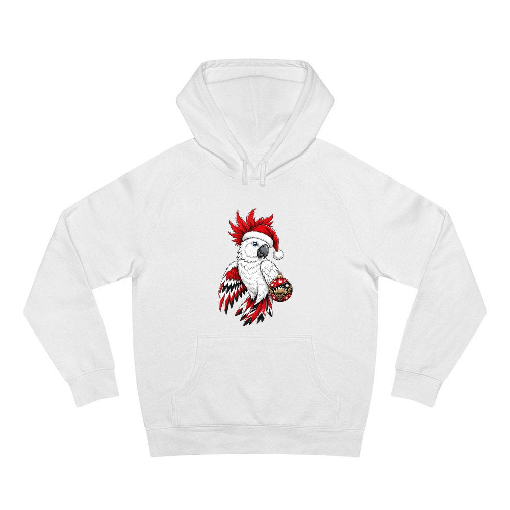 Cockatoo in Santa Hat personalised Christmas hoodie in white