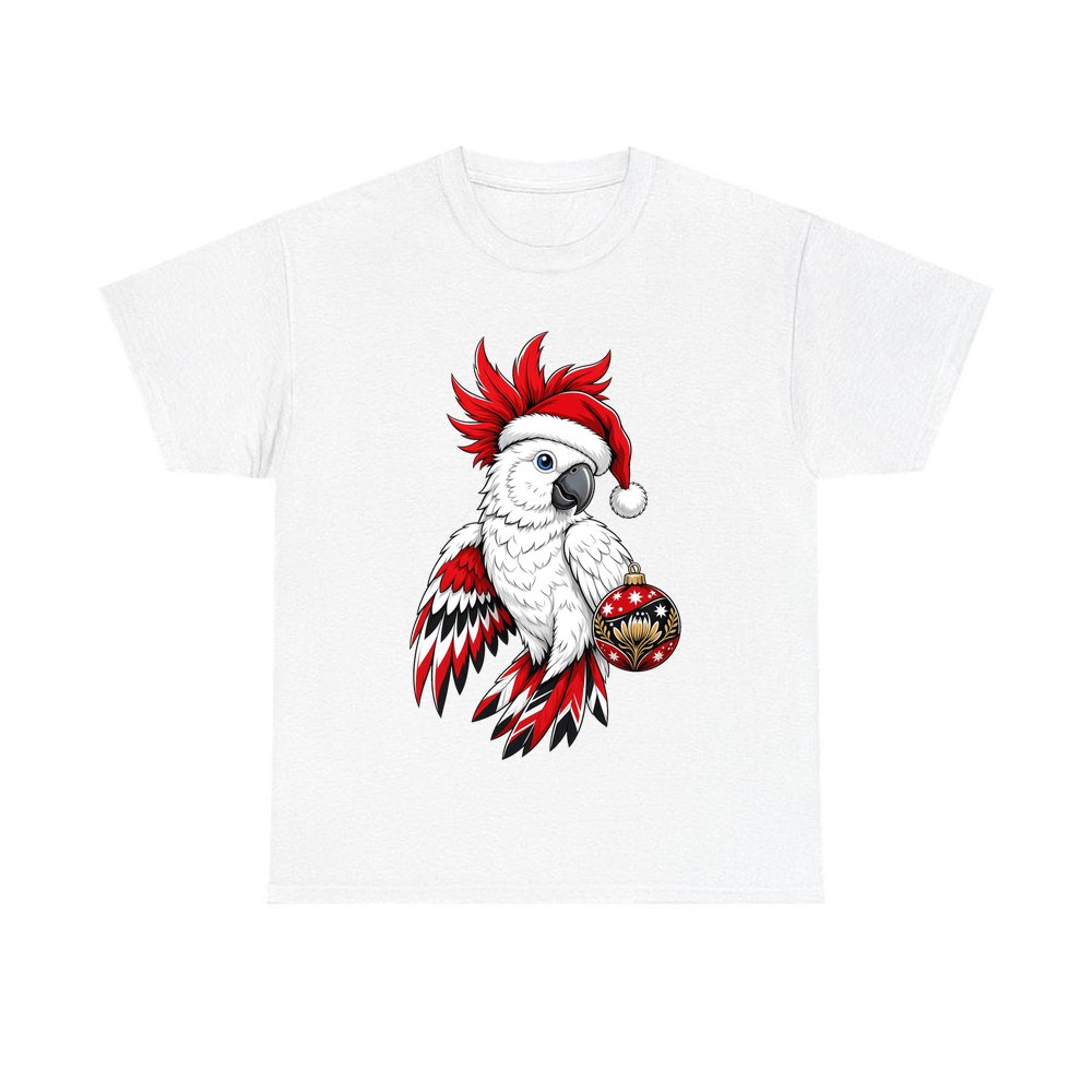 Cockatoo in Santa Hat personalised Christmas T-shirt in white
