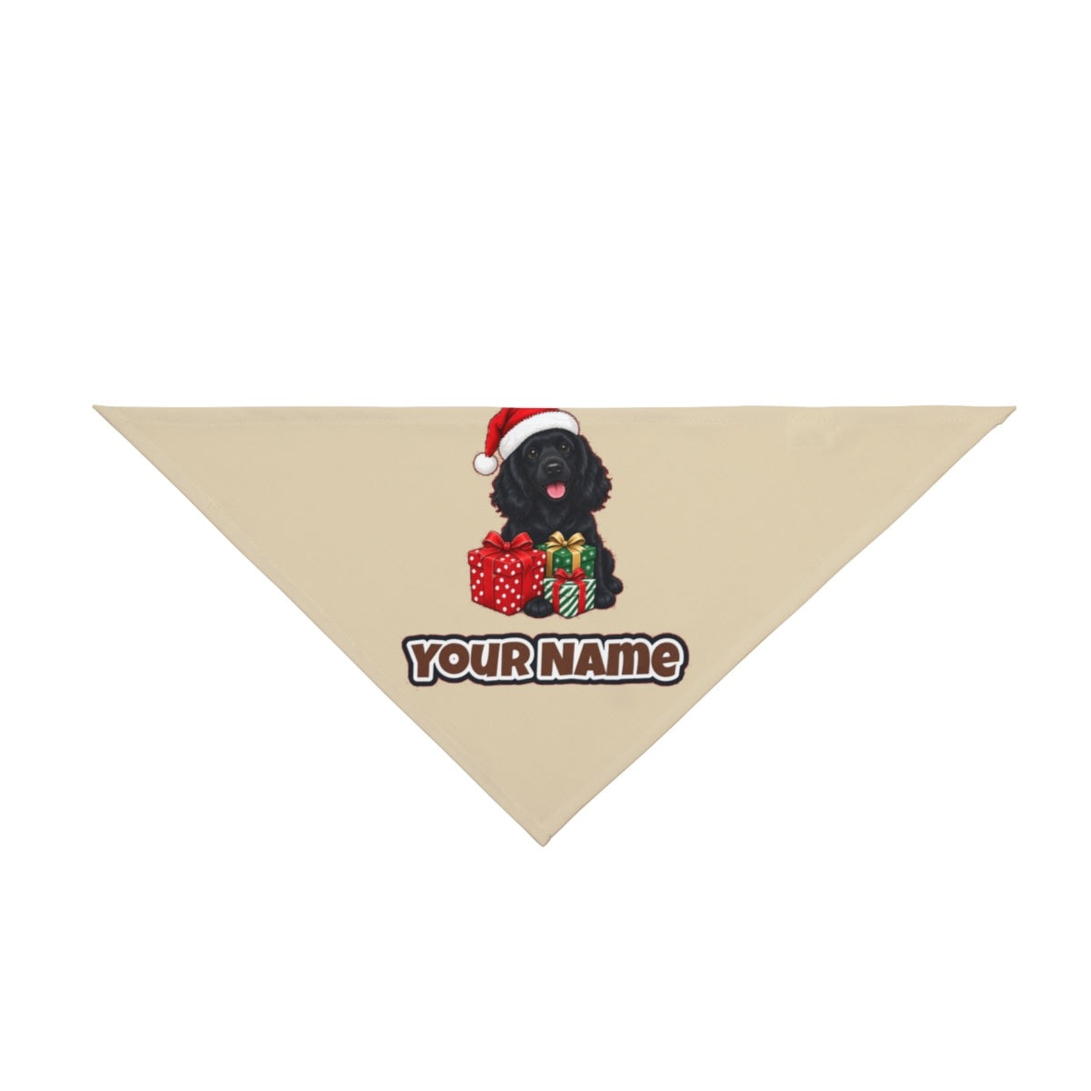 Cocker Spaniel personalised Christmas pet bandana in beige, tie-on style