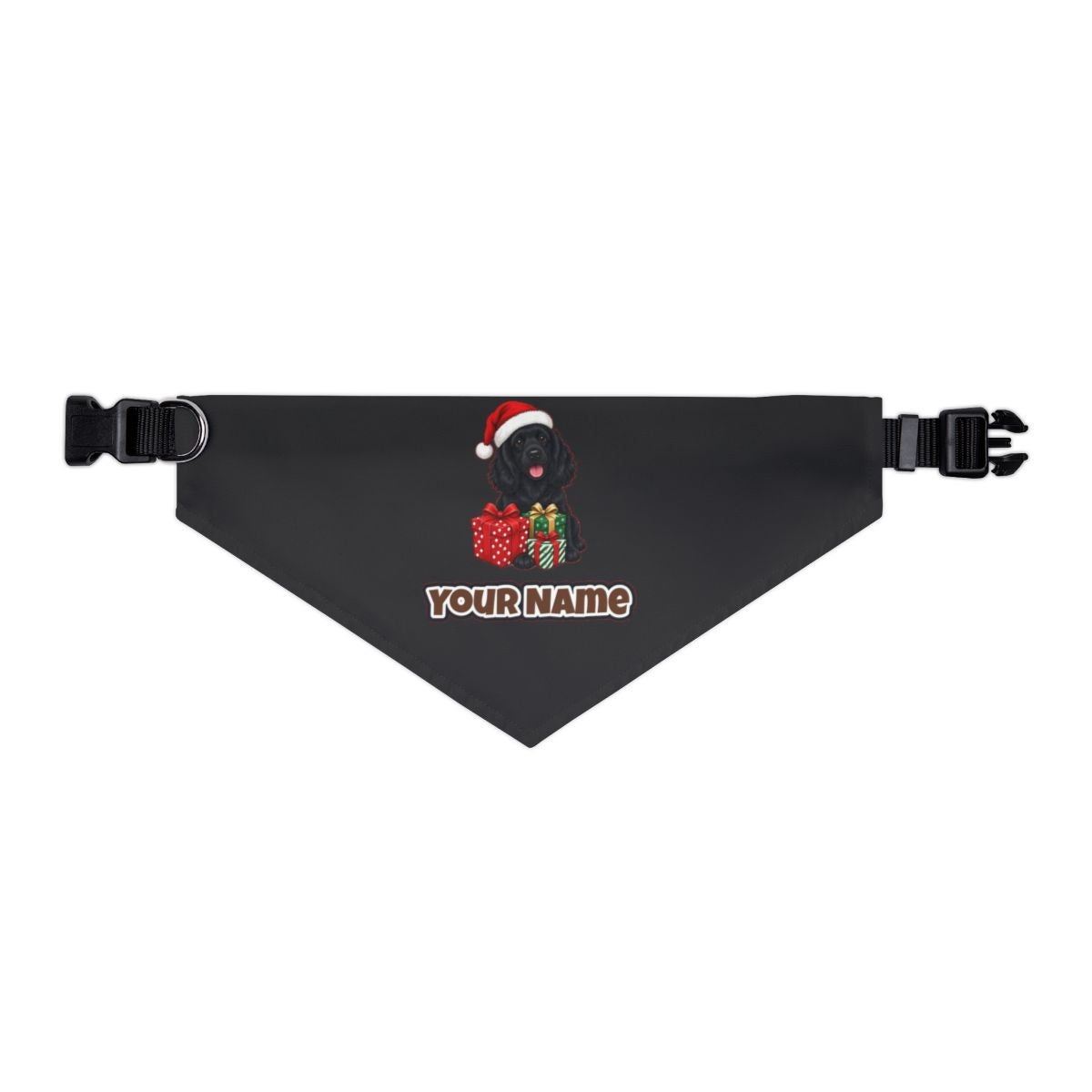 Cocker Spaniel personalised Christmas pet bandana in black, collar with buckle