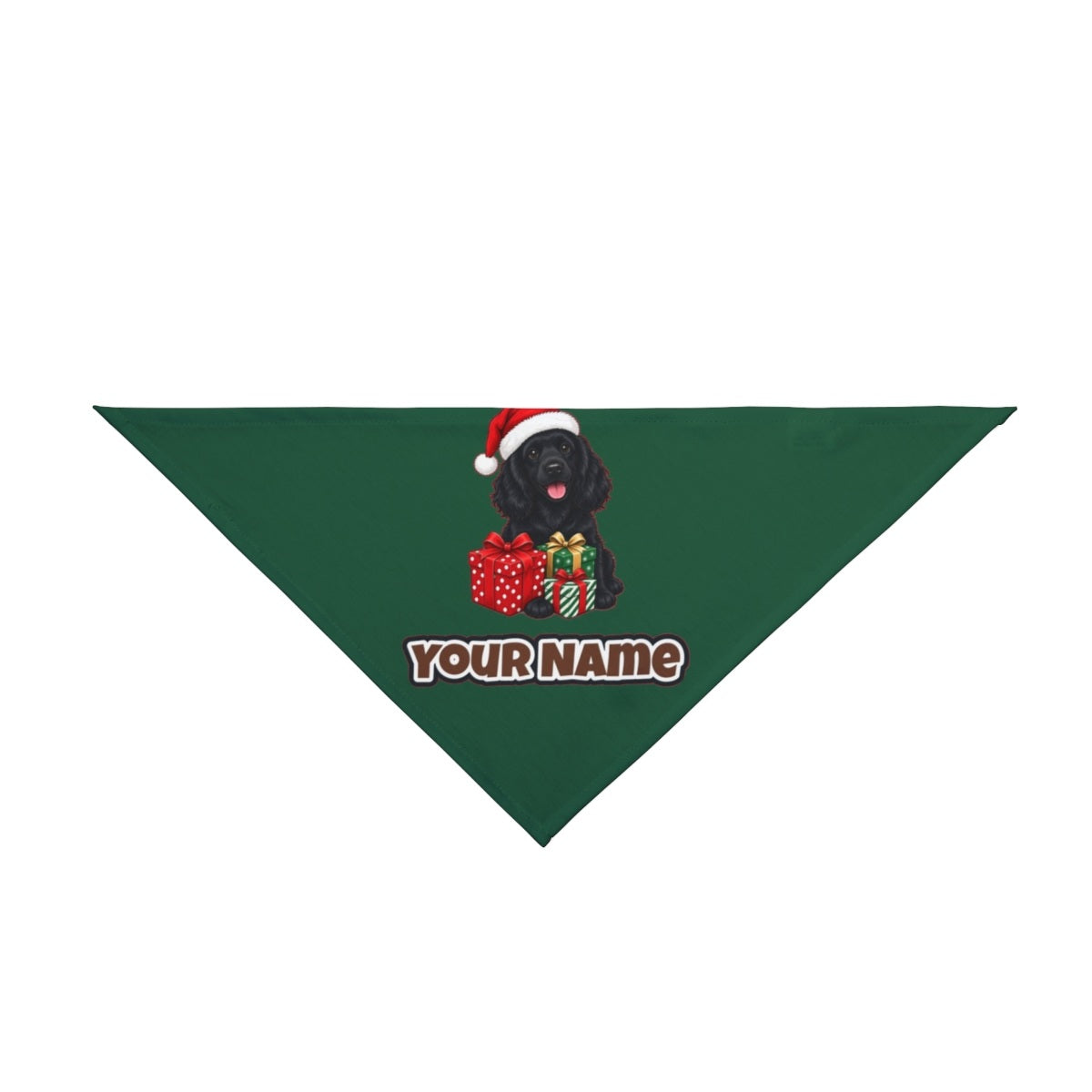 Cocker Spaniel personalised Christmas pet bandana in green, tie-on style
