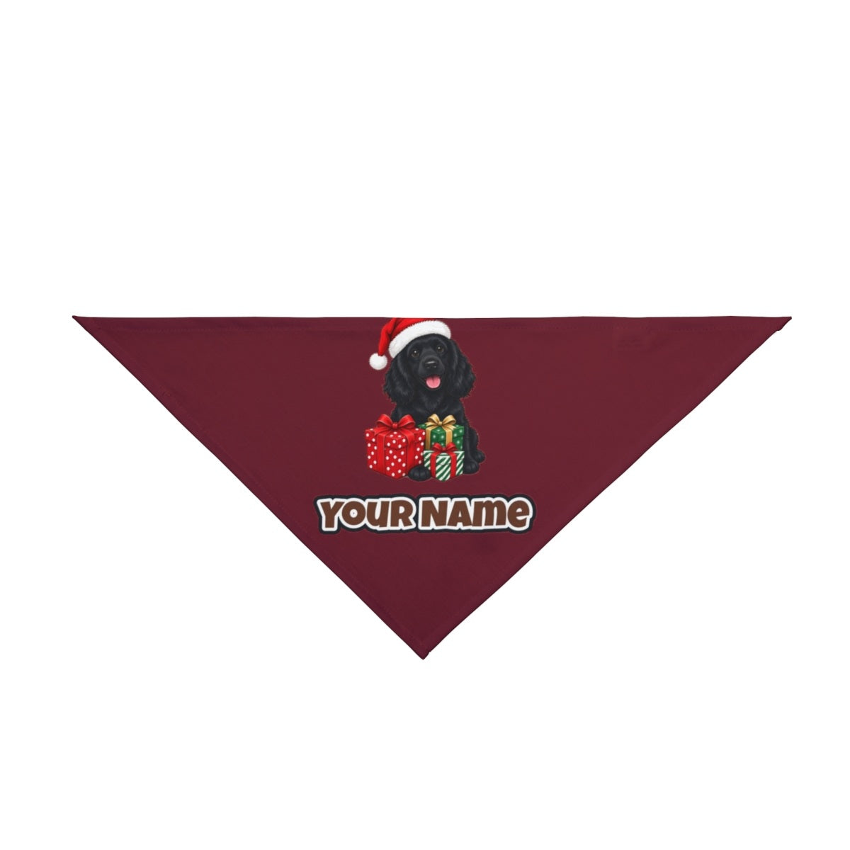 Cocker Spaniel personalised Christmas pet bandana in maroon, tie-on style