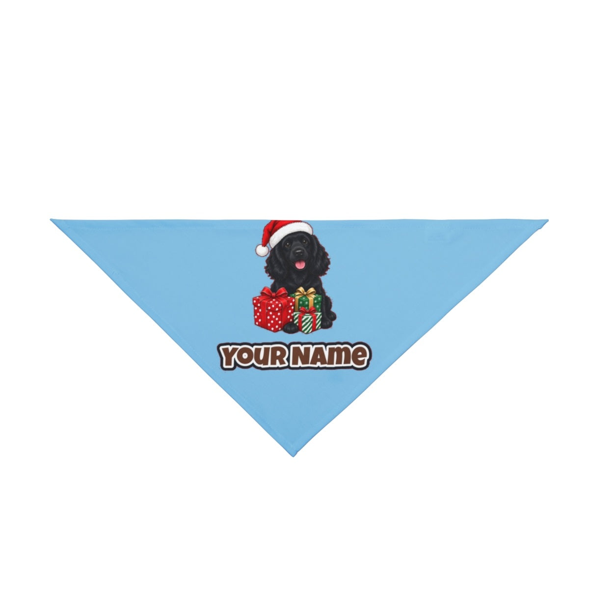 Cocker Spaniel personalised Christmas pet bandana in sky blue, tie-on style