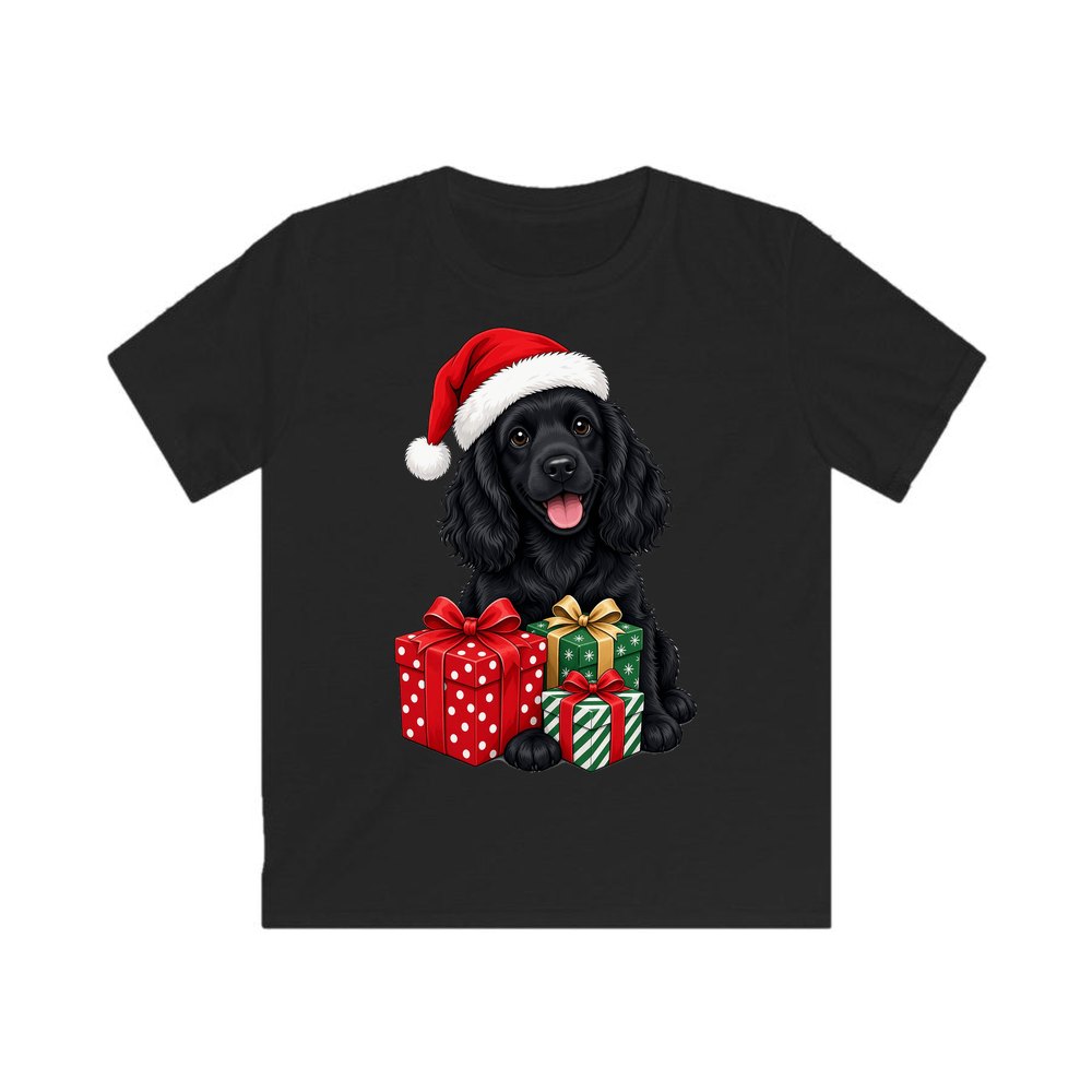 Cocker Spaniel personalised kids Christmas tee in black