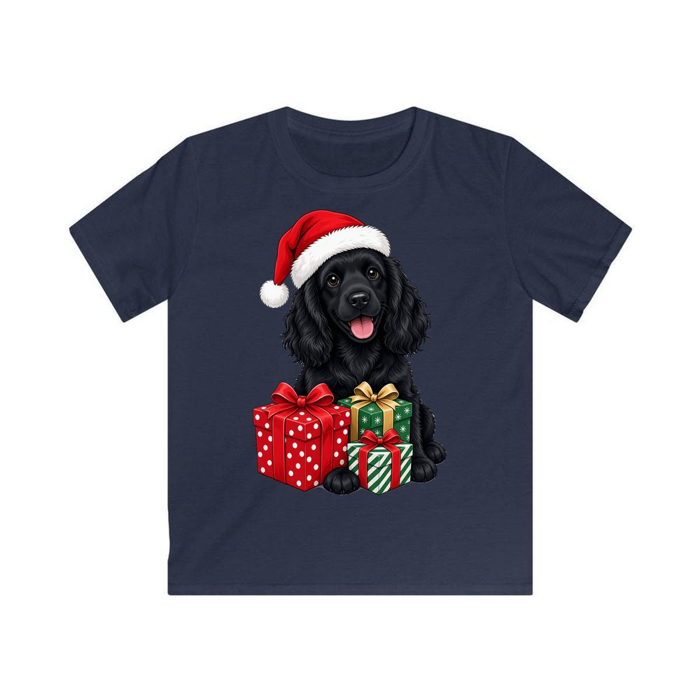 Cocker Spaniel personalised kids Christmas tee in navy
