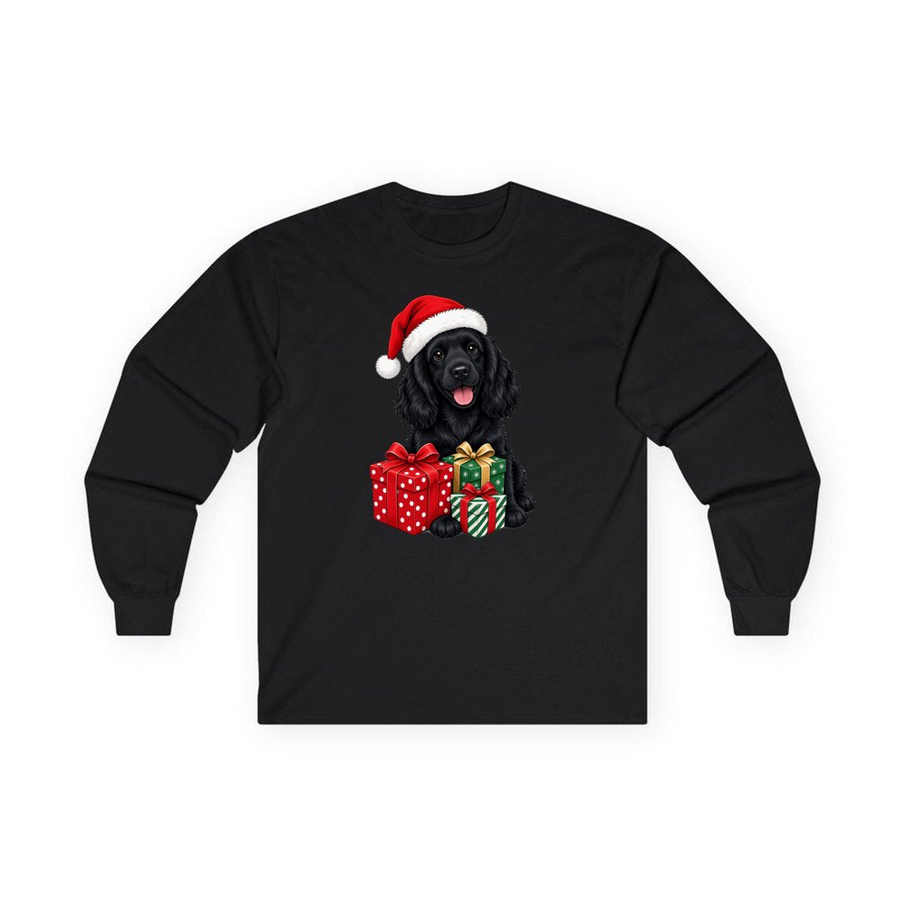 Cocker Spaniel personalised long sleeve Christmas T-shirt in black