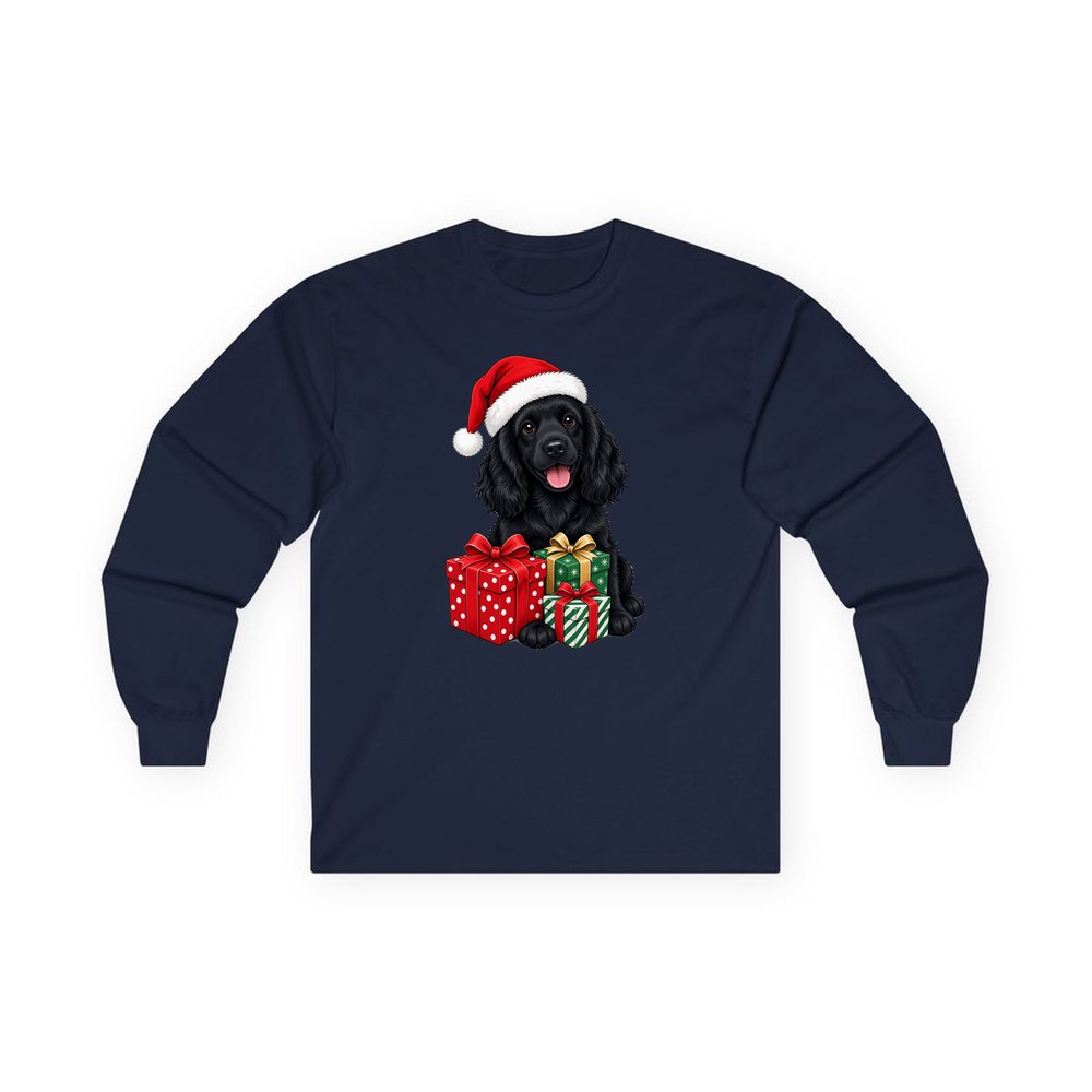 Cocker Spaniel personalised long sleeve Christmas T-shirt in navy