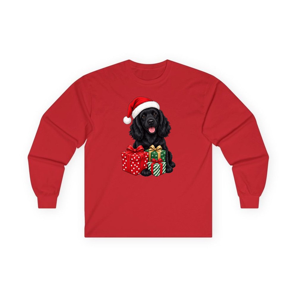 Cocker Spaniel personalised long sleeve Christmas T-shirt in red