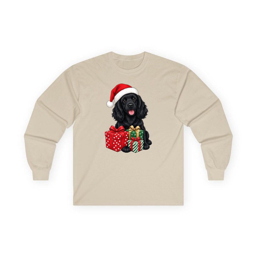 Cocker Spaniel personalised long sleeve Christmas T-shirt in sand