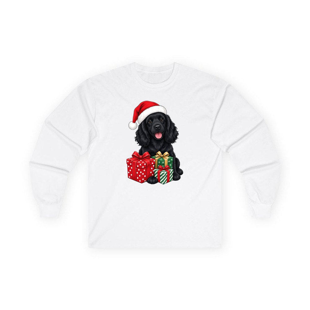 Cocker Spaniel personalised long sleeve Christmas T-shirt in white