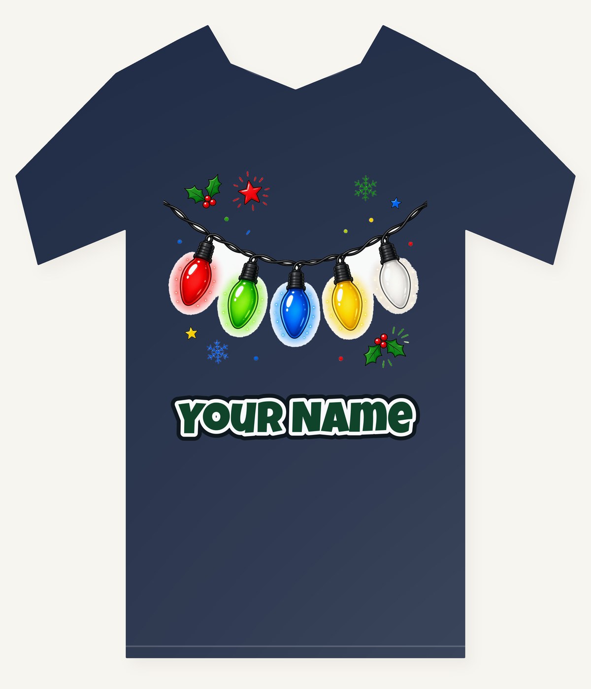 Colourful Christmas Light String Personalised Kids and Baby Christmas Tee