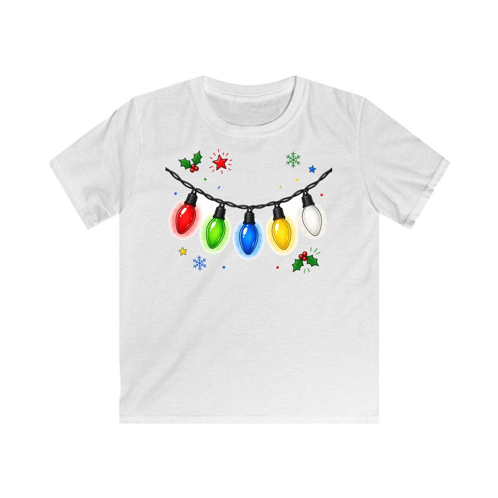 Colourful Christmas Light String personalised kids Christmas tee in white