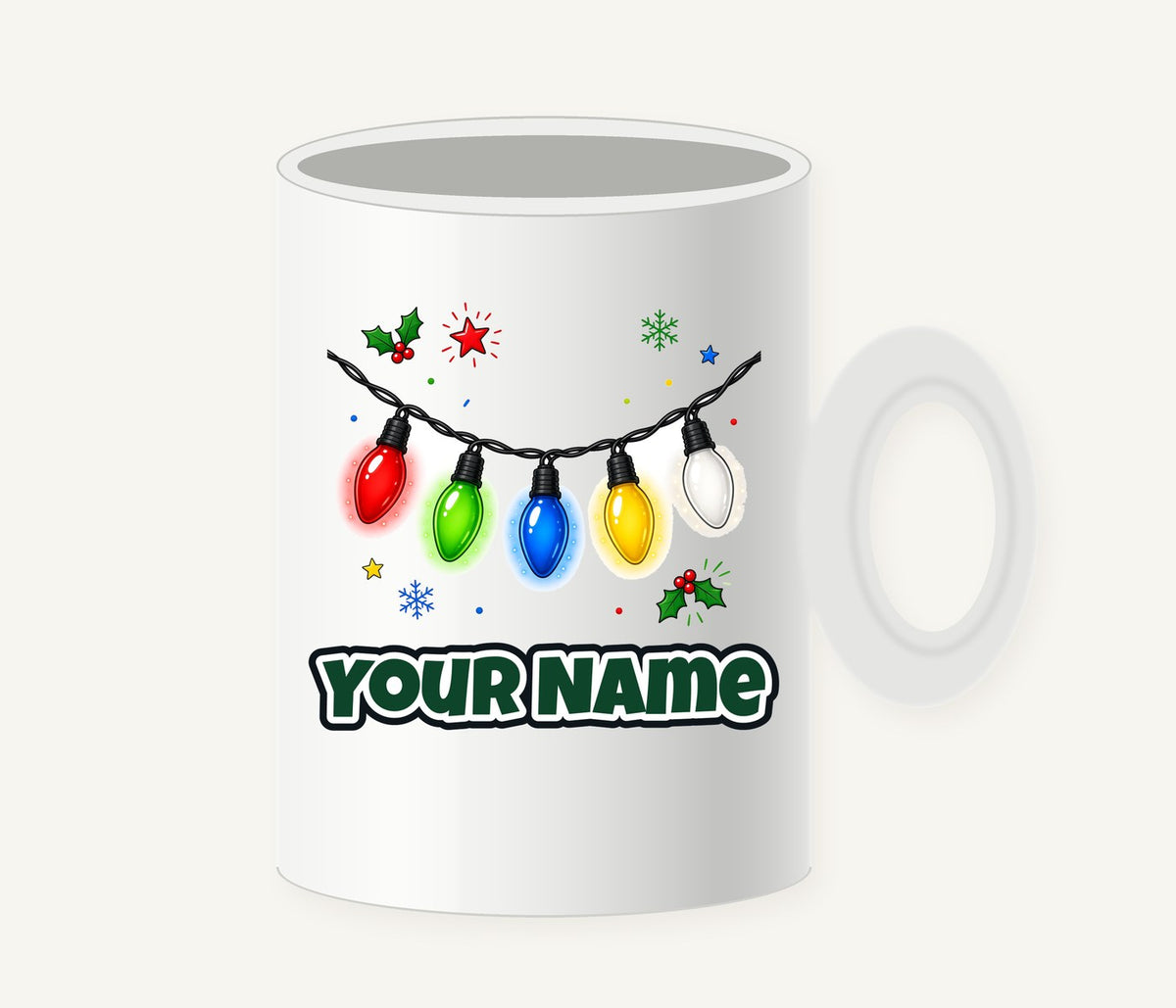 Colourful Christmas Light String Personalised Christmas Mug