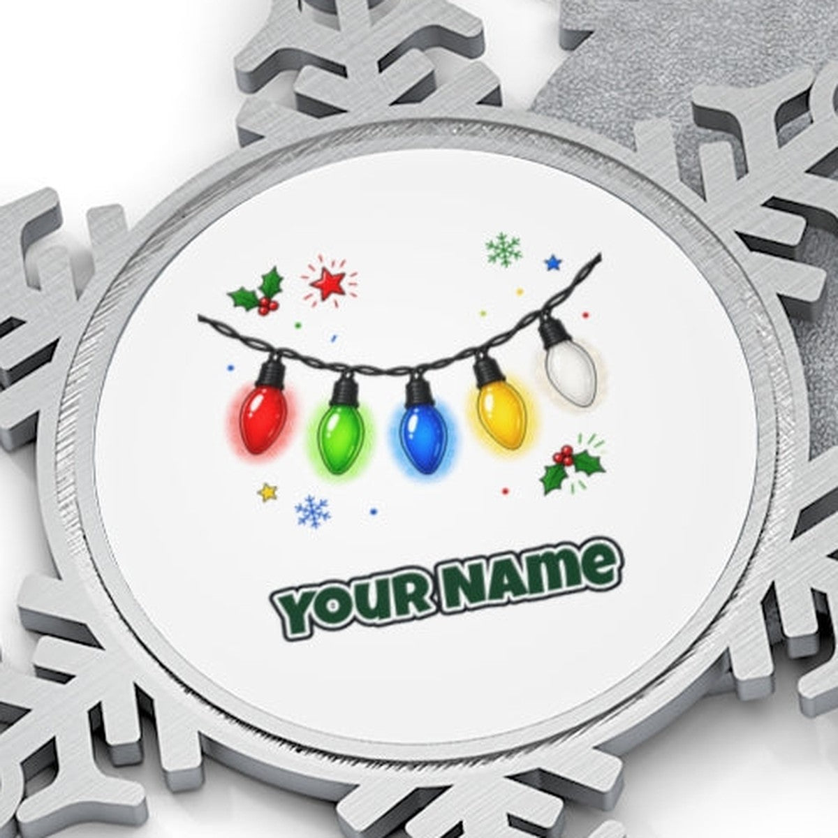 Colourful Christmas Light String Personalised Pewter Christmas Ornament