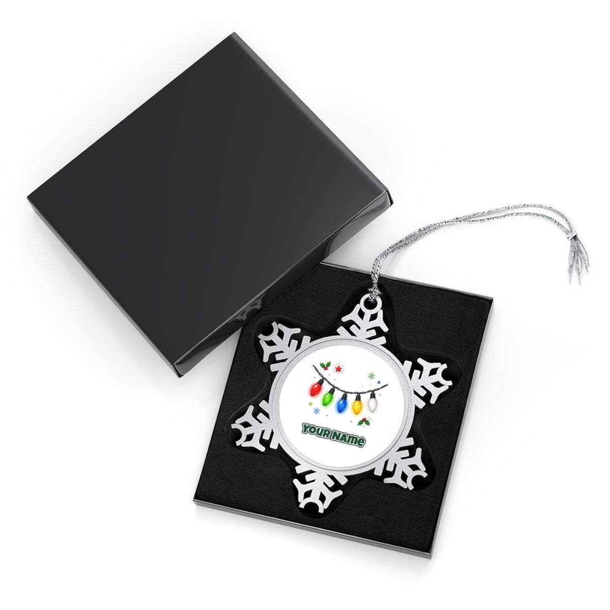 Colourful Christmas Light String Personalised Pewter Christmas Ornament