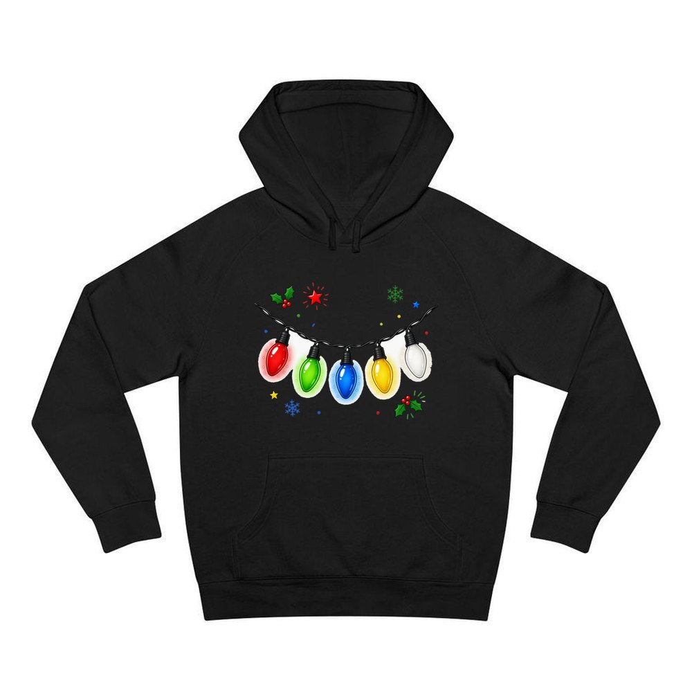 Colourful Christmas Light String personalised Christmas hoodie in black