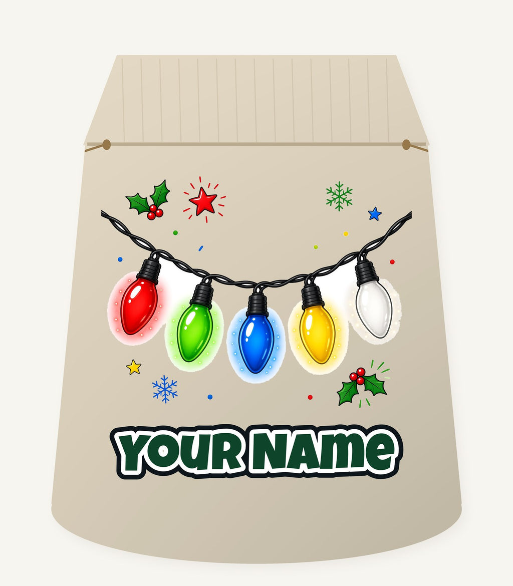 Colourful Christmas Light String Personalised Santa Sack