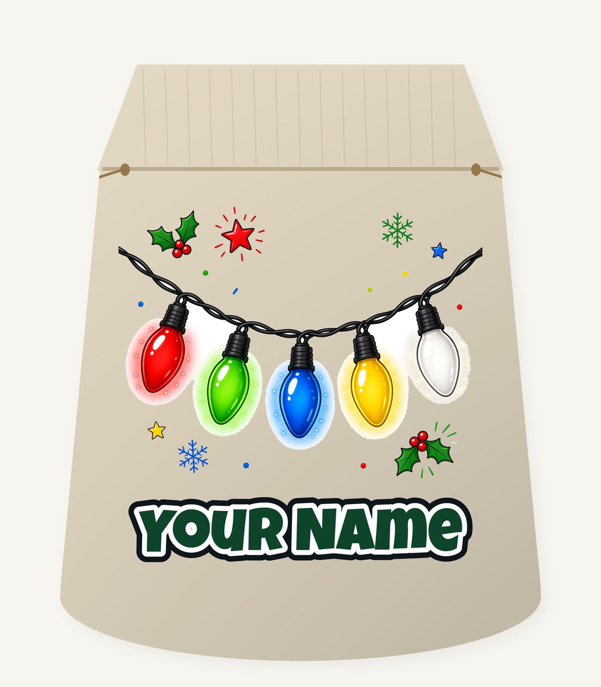 Colourful Christmas Light String Personalised Santa Sack