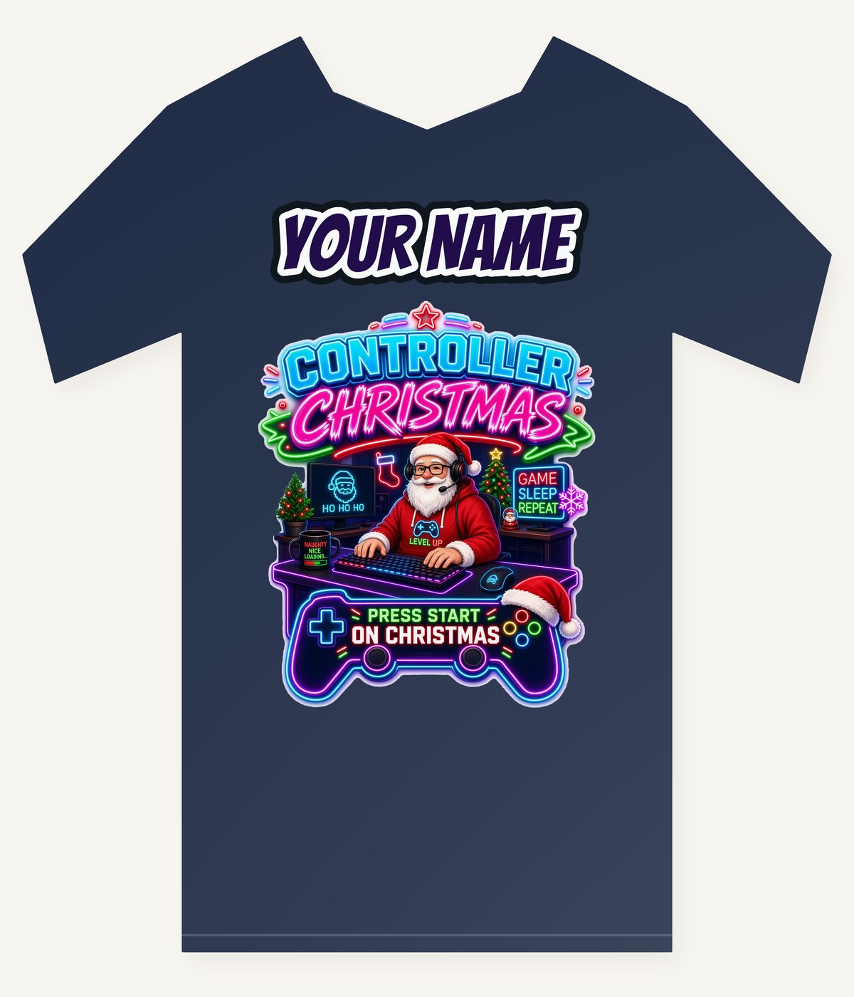 Controller Christmas Gamer Santa Personalised Kids and Baby Christmas Tee