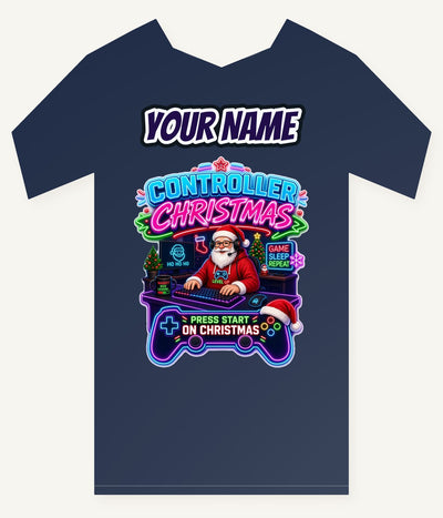 Controller Christmas Gamer Santa Personalised Kids Tee and Baby Bodysuit