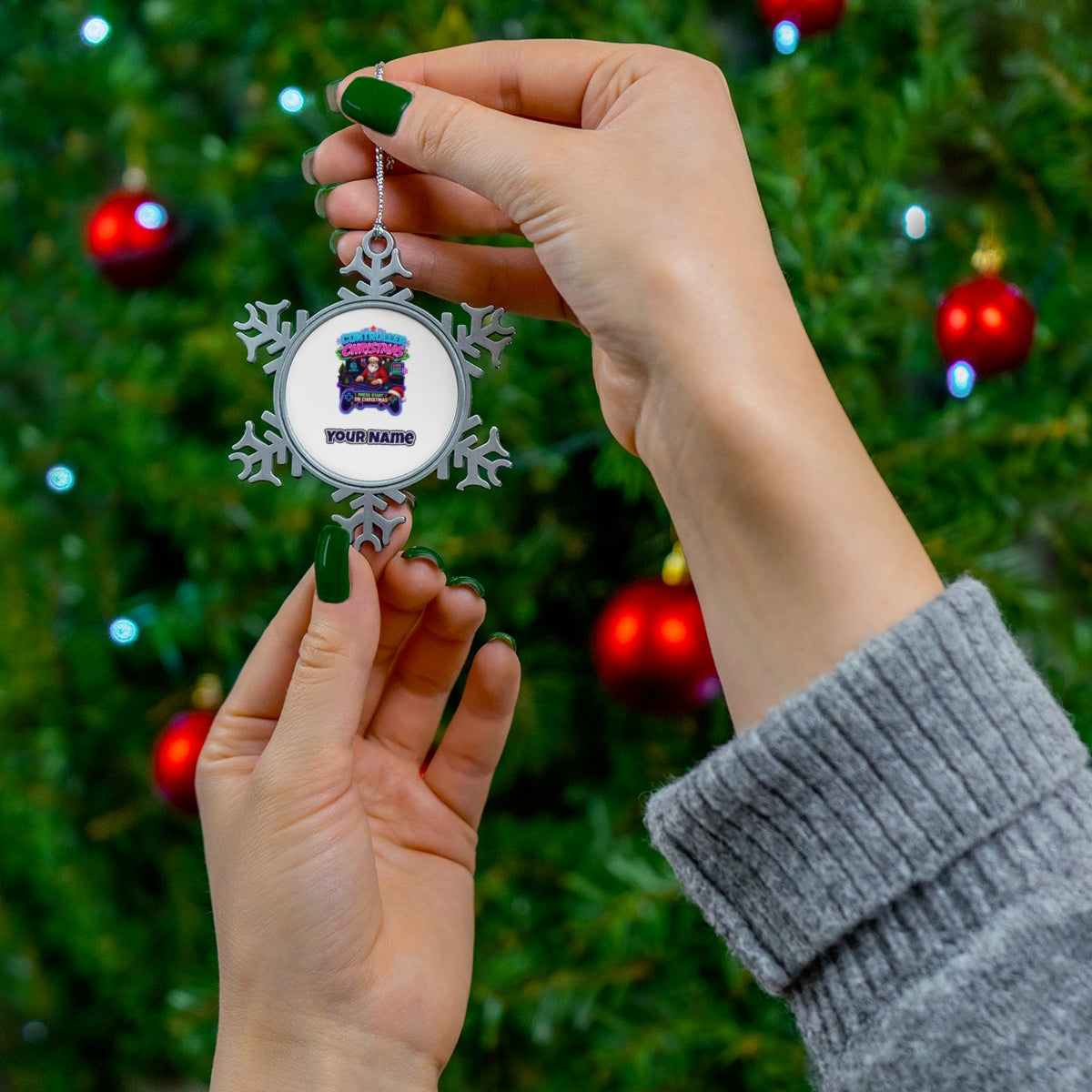 Controller Christmas Gamer Santa Personalised Pewter Christmas Ornament