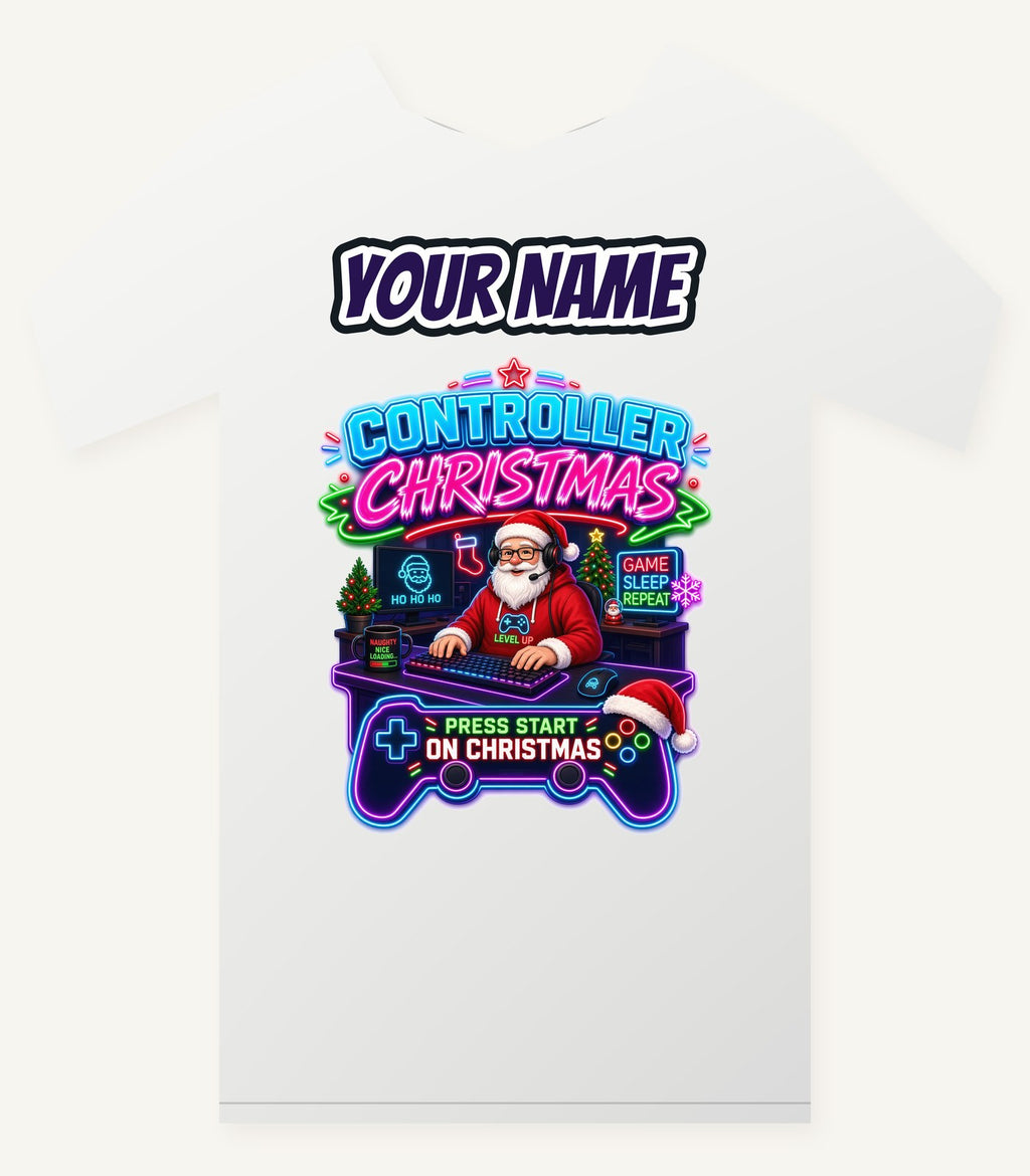 Controller Christmas Gamer Santa Personalised Christmas T-Shirt and Hoodie