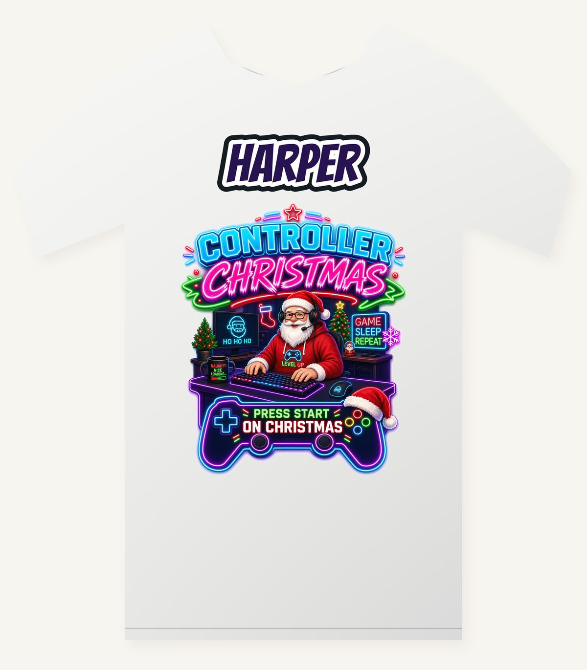 Controller Christmas Gamer Santa Personalised Christmas T-Shirt and Hoodie