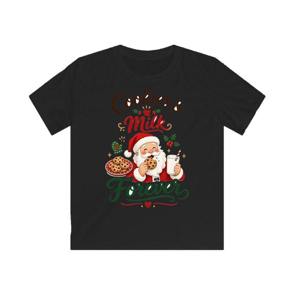 Cookies and Milk Santa personalised kids Christmas tee in black
