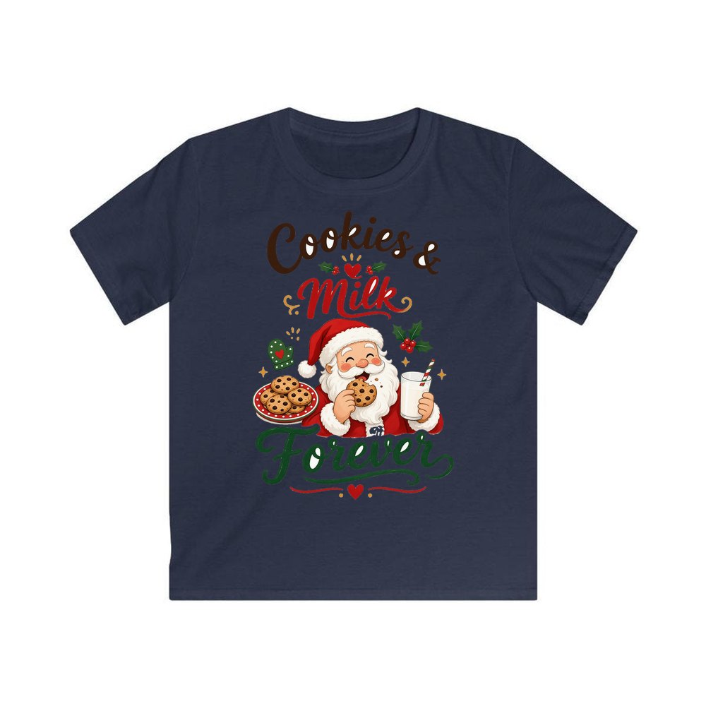 Cookies and Milk Santa personalised kids Christmas tee in navy