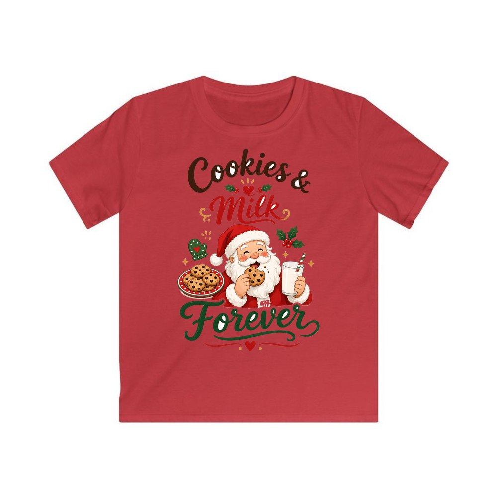 Cookies and Milk Santa personalised kids Christmas tee in red