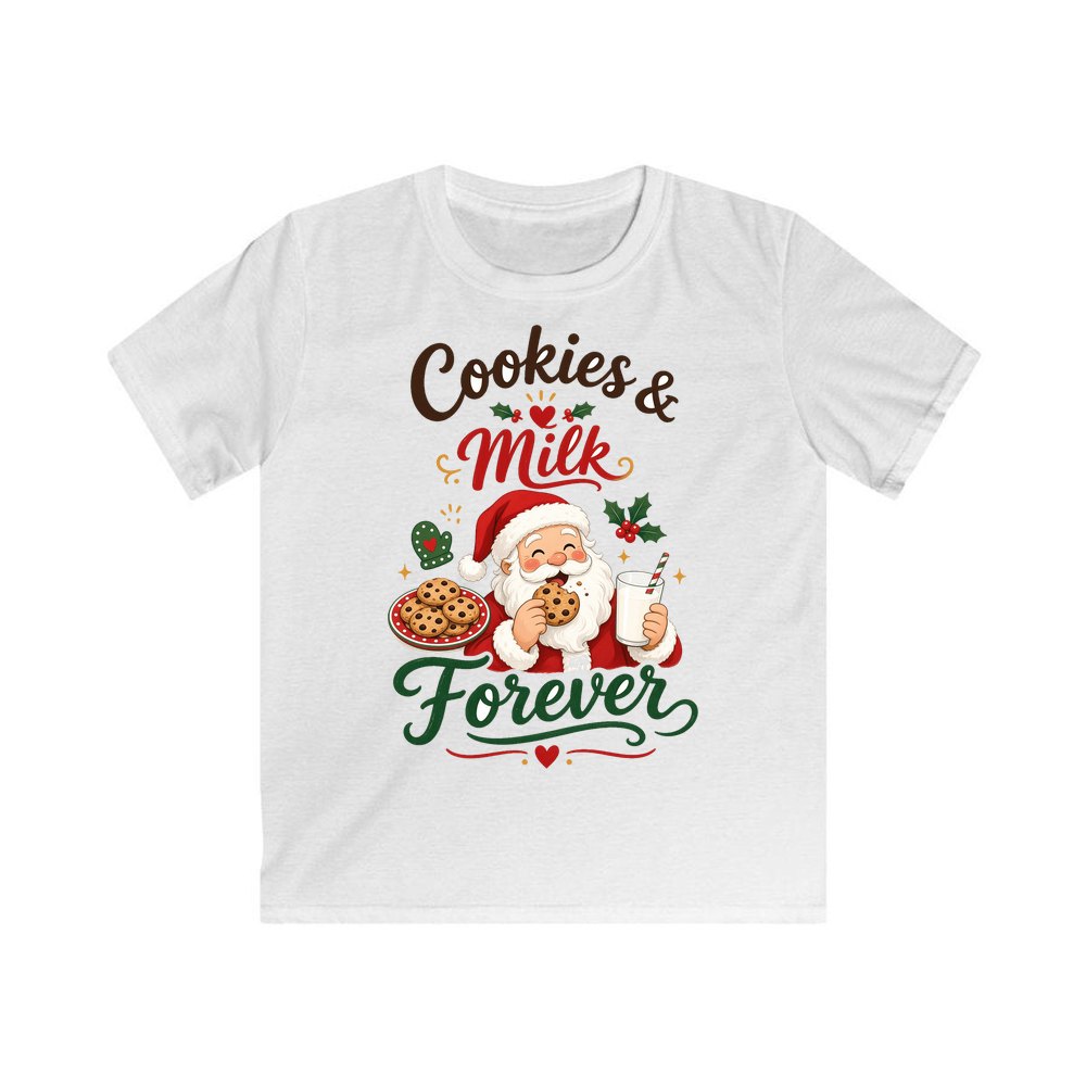 Cookies and Milk Santa personalised kids Christmas tee in white