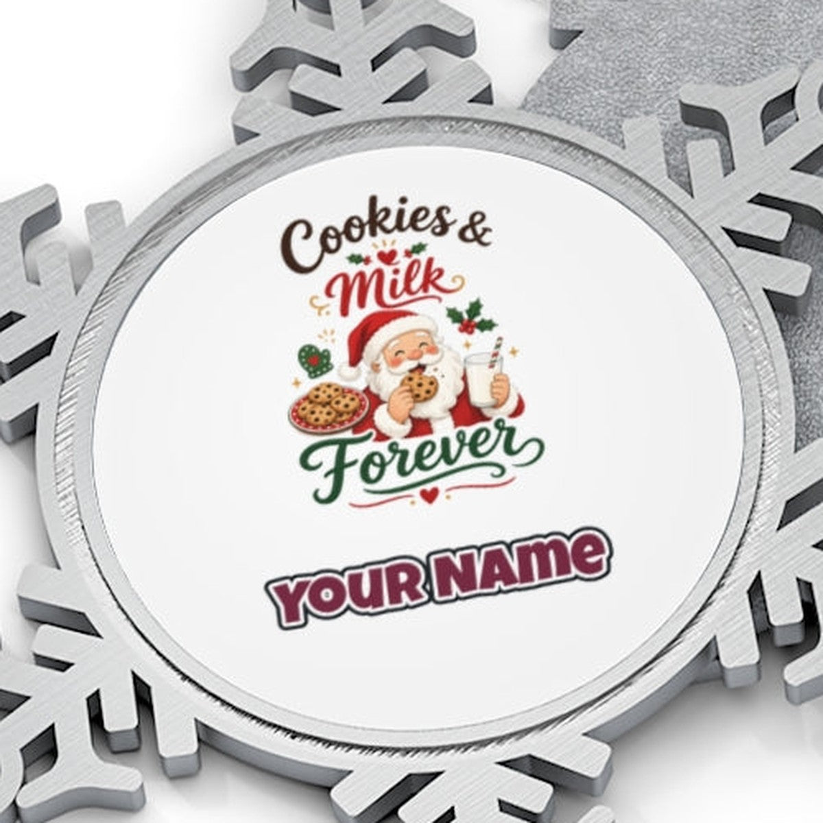 Cookies and Milk Santa Personalised Pewter Christmas Ornament