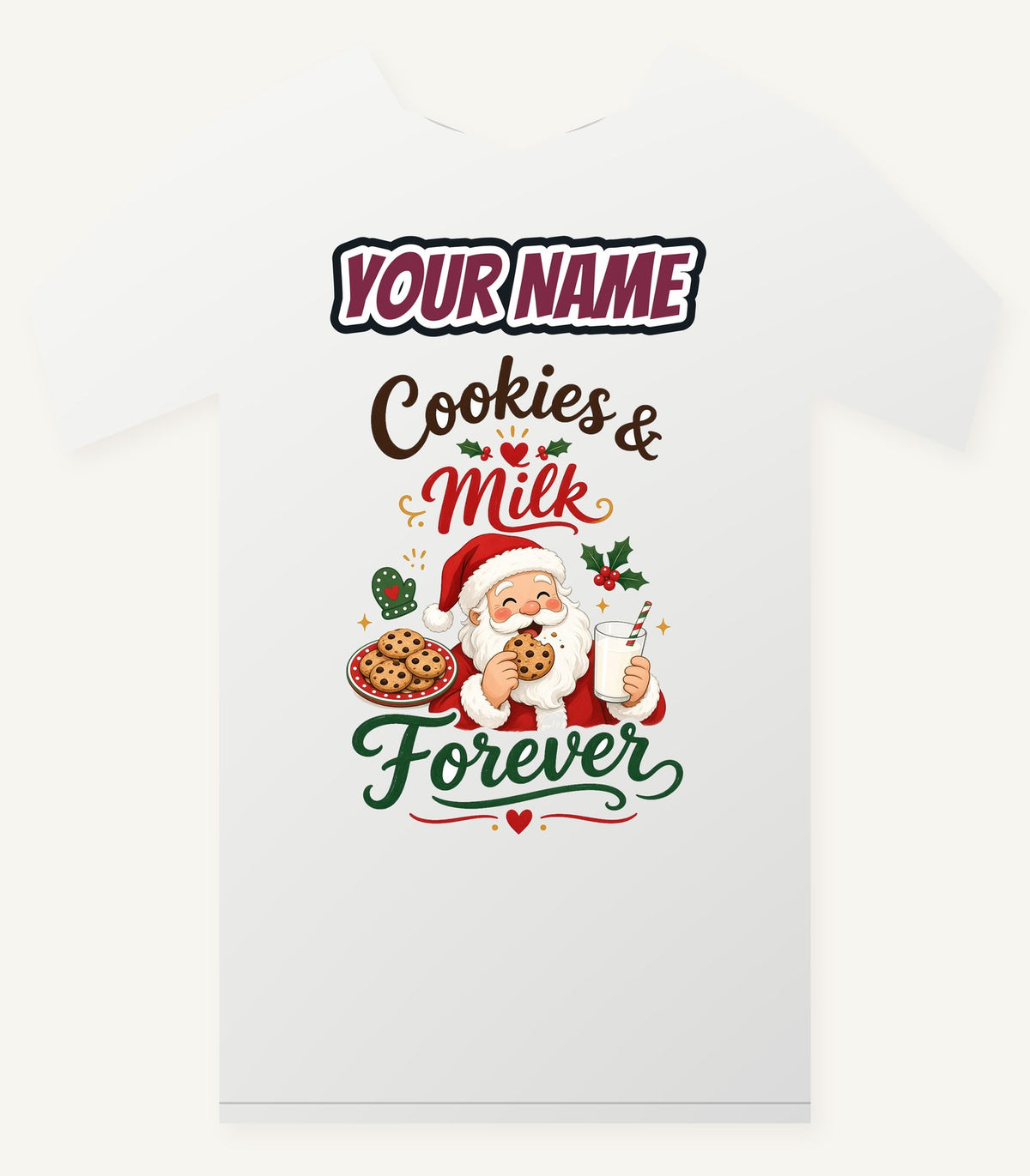 Cookies and Milk Santa Personalised Christmas T-Shirt and Hoodie