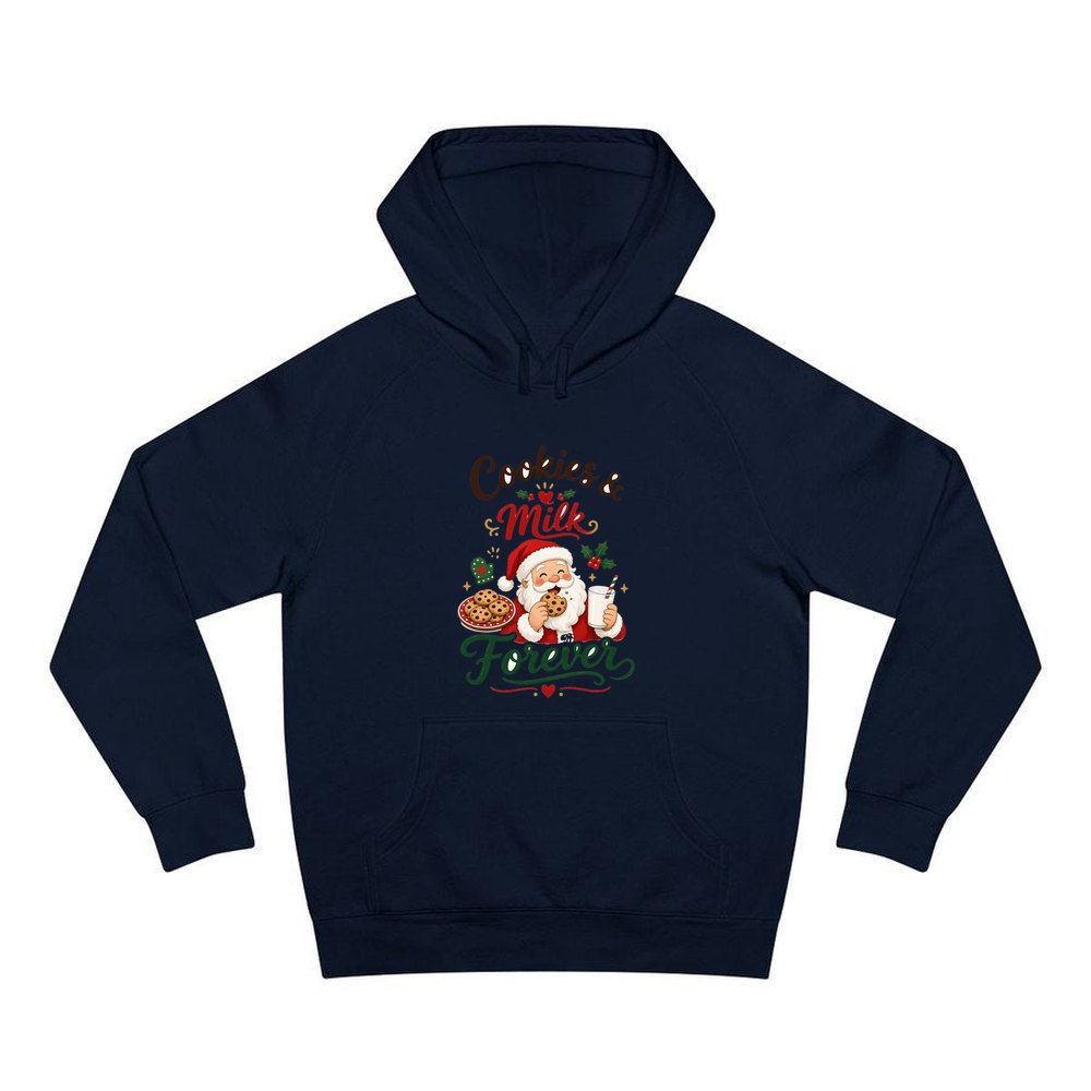 Cookies and Milk Santa personalised Christmas hoodie in navy