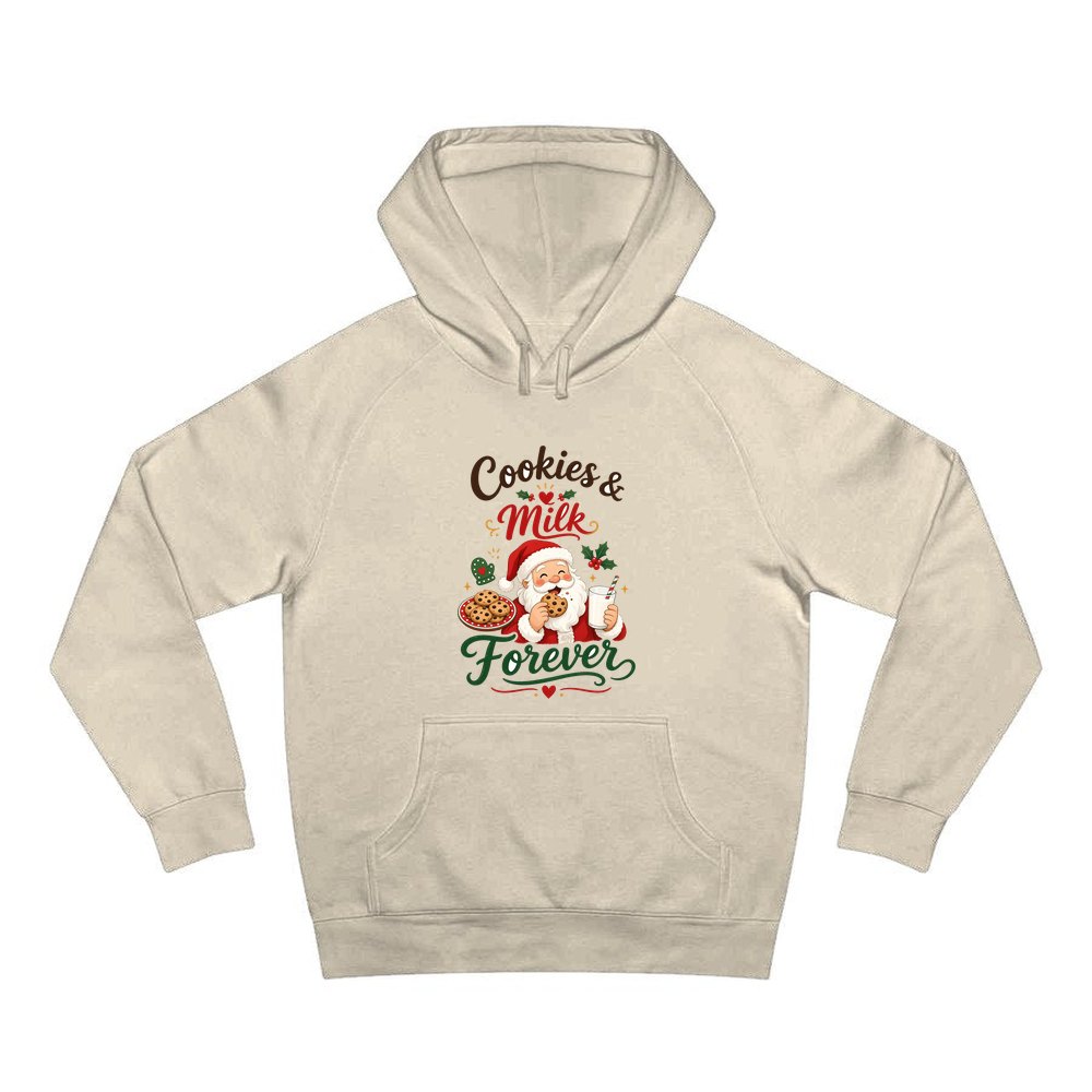 Cookies and Milk Santa personalised Christmas hoodie in sand
