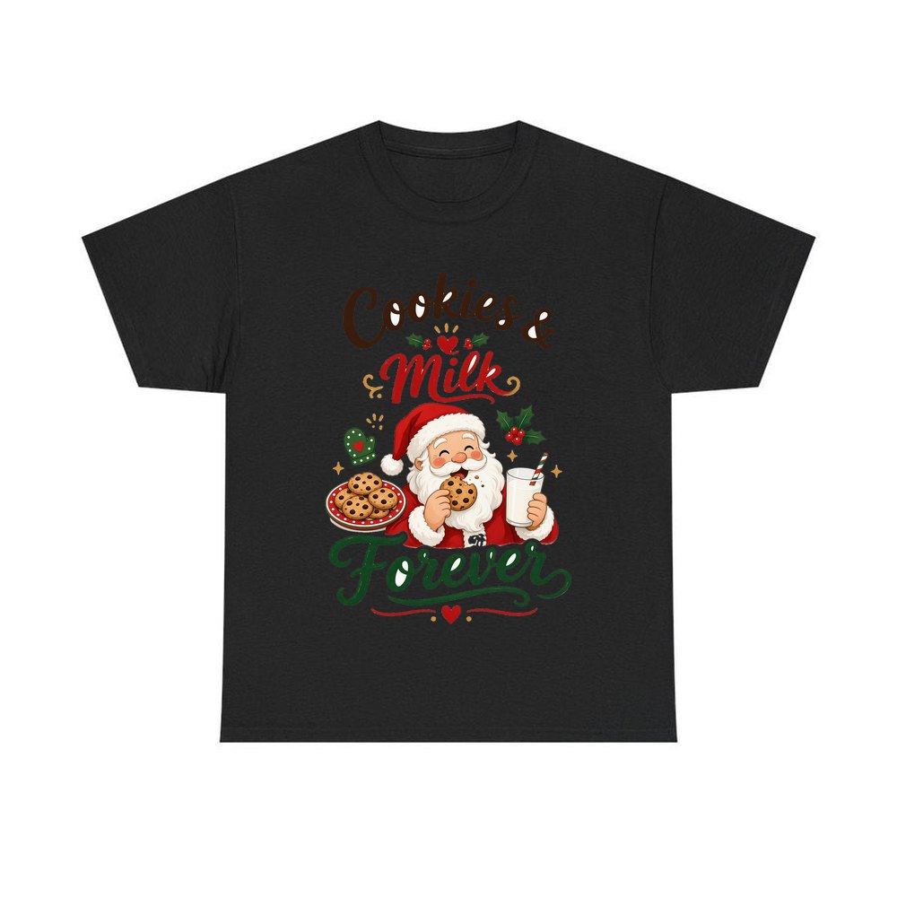 Cookies and Milk Santa personalised Christmas T-shirt in black