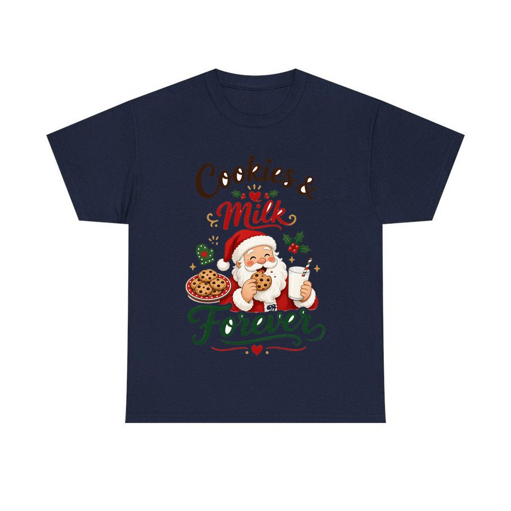 Cookies and Milk Santa personalised Christmas T-shirt in navy