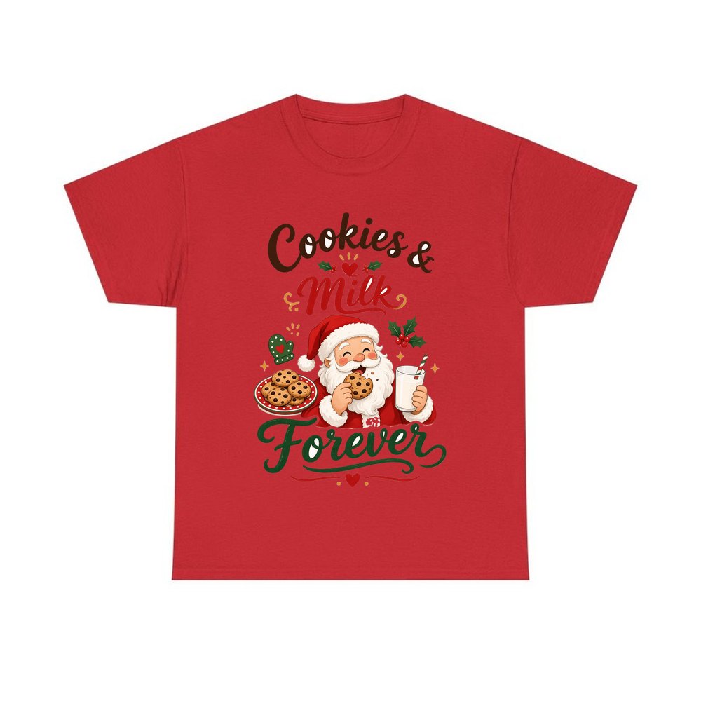 Cookies and Milk Santa personalised Christmas T-shirt in red