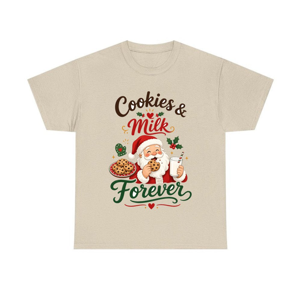 Cookies and Milk Santa personalised Christmas T-shirt in sand