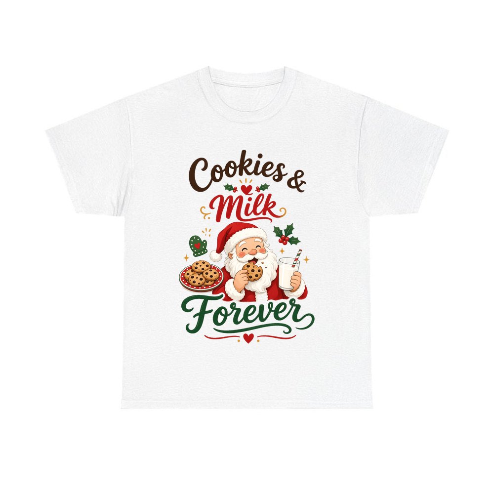 Cookies and Milk Santa personalised Christmas T-shirt in white