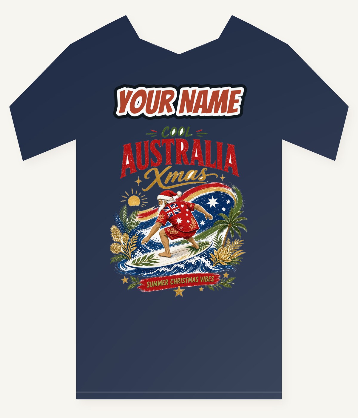 Cool Australia Surfing Santa Personalised Kids and Baby Christmas Tee