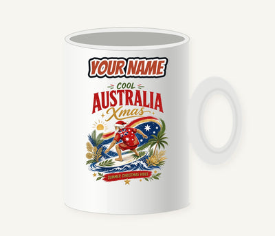 Cool Australia Surfing Santa Personalised Christmas Mug