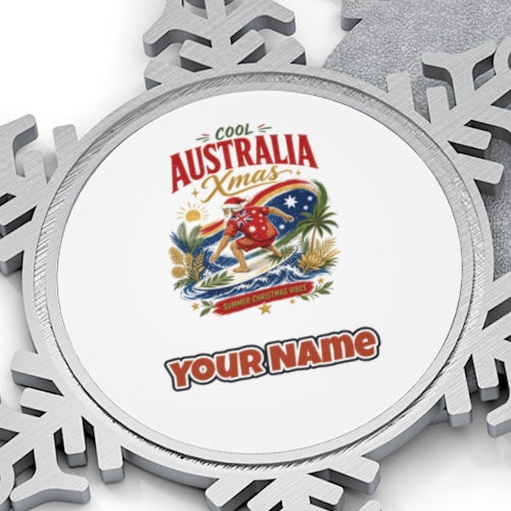 Cool Australia Surfing Santa Personalised Pewter Christmas Ornament