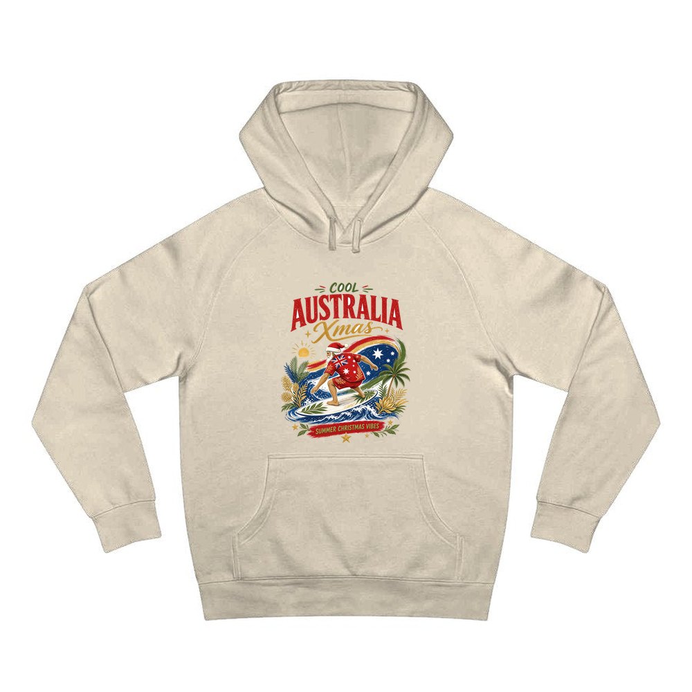 Cool Australia Surfing Santa personalised Christmas hoodie in sand