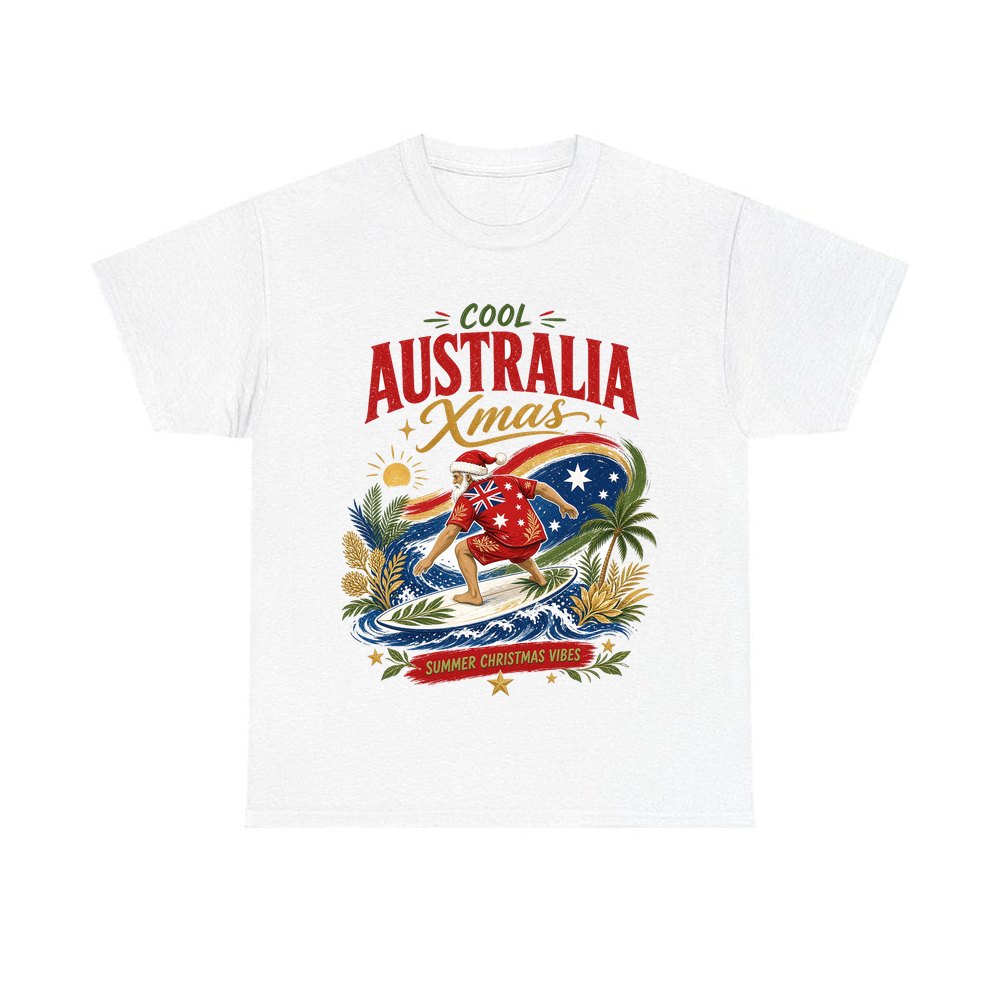 Cool Australia Surfing Santa personalised Christmas T-shirt in white