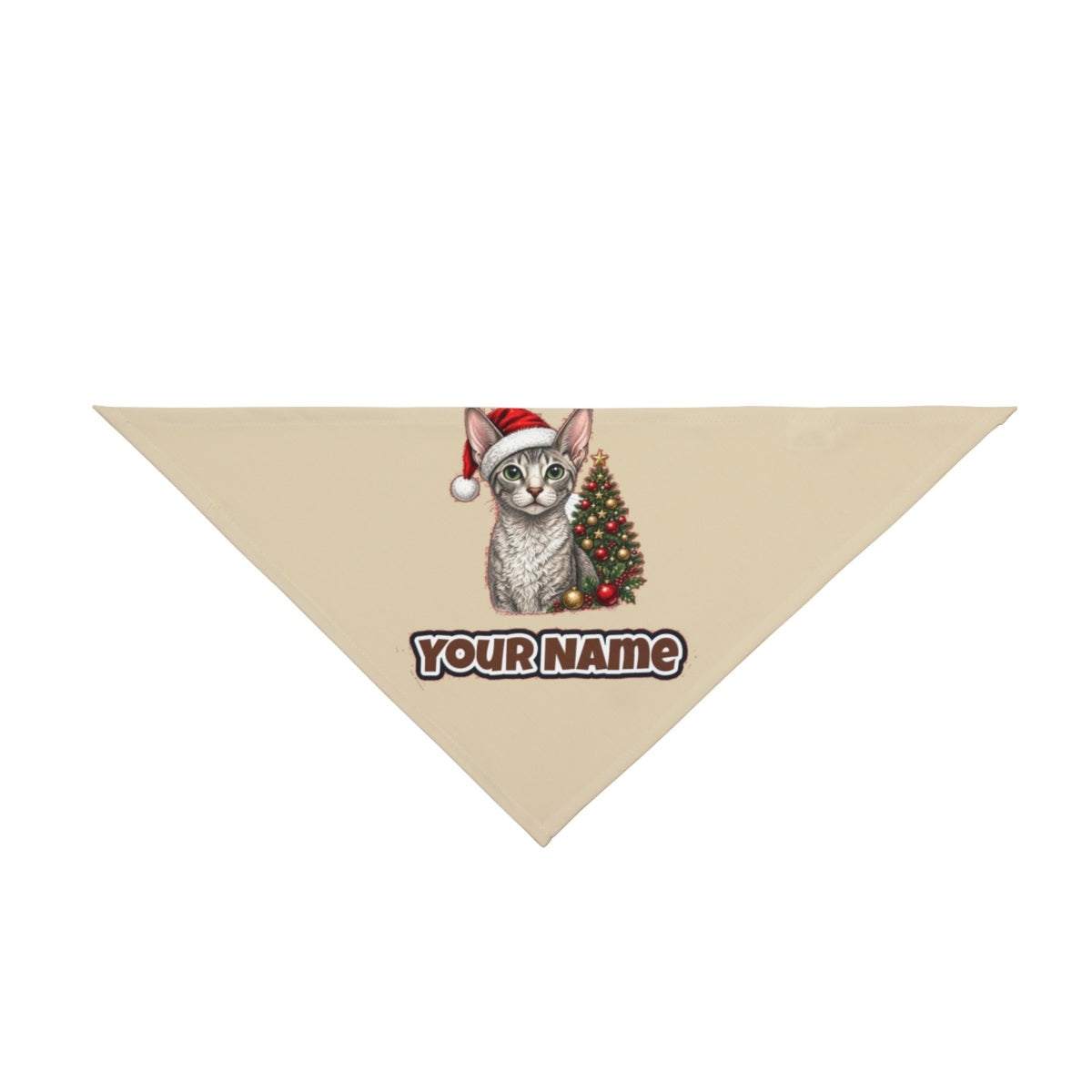 Cornish Rex personalised Christmas pet bandana in beige, tie-on style